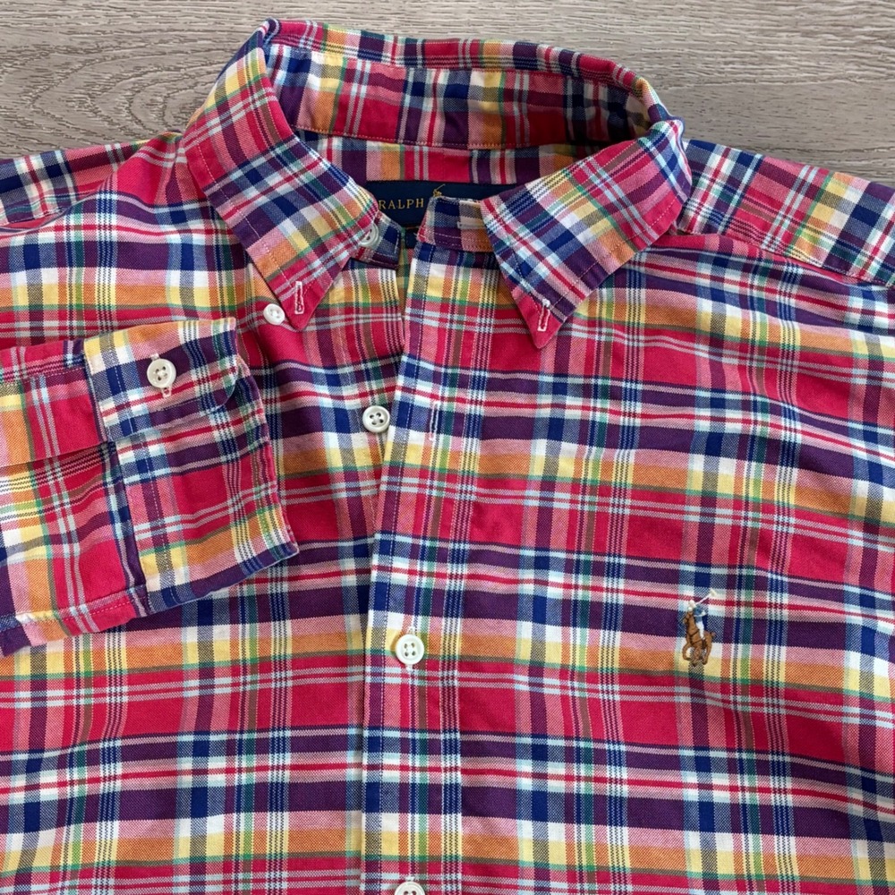 Ralph Lauren Button Down Mens Medium Plaid Classic Fit Cotton Long Sleeve Preppy